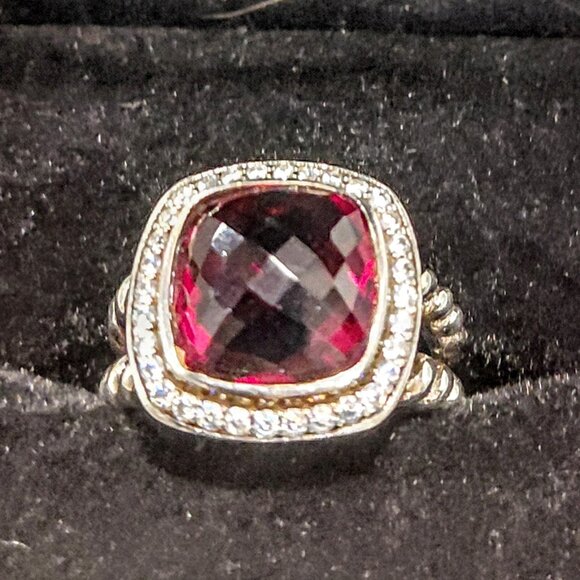 David Yurman Albion Ring with Garnet & Diamonds Size 7 - Picture 1 of 5